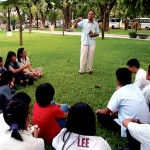 Peter speaking to students in Manila.